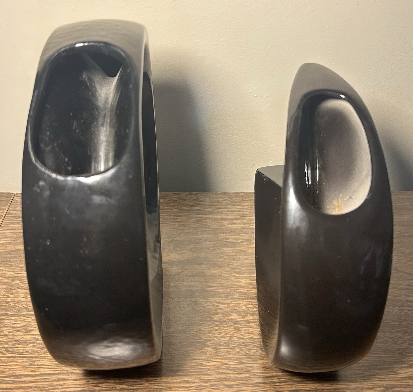 Set of 2 Vintage 1970’s Japanese Postmodern Pottery Black Ceramic Ikebana Vases