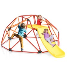 8FT Climbing Dome w/ Slide Outdoor Kids Jungle Gym Dome Climber Red  Orange