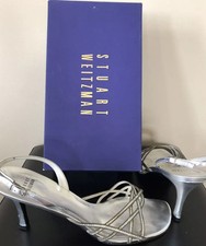 VTG Y2K Stuart Weitzman Heels SZ 10 Strappy Crystal Silver Leather WEDDING READ