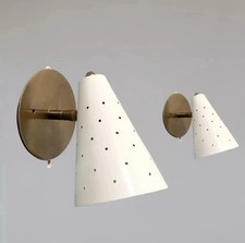 1950's Mid Century Modern Wall Sconce Pair Stilnovo Brass Wall Fixture Lamps