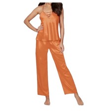 NWT Frederick's of Hollywood Summer Lattice Orange Satin Pajamas M