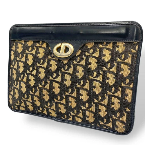 Sac pochette Dior motif trotteur toile noire cuir authentique neuf