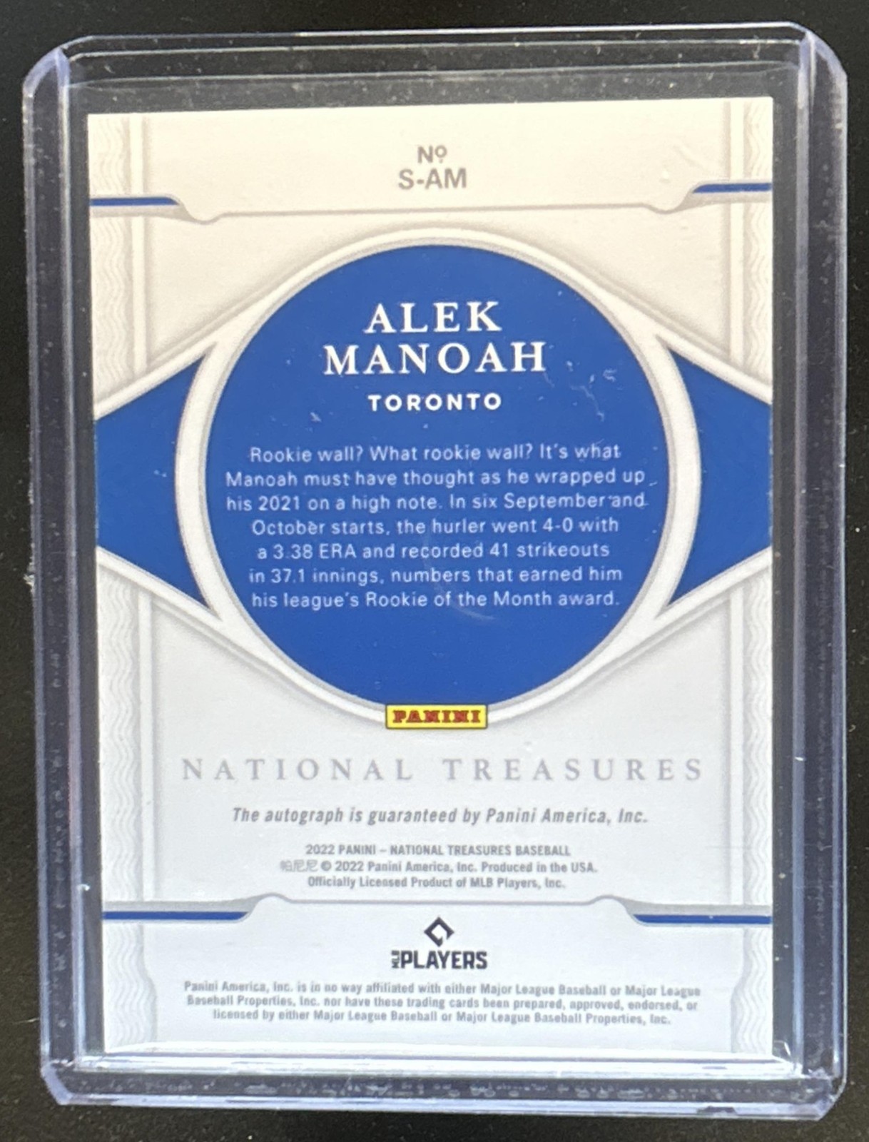 2022 Panini National Treasures Alek Manoah Signatures Auto #/99 Blue Jays view 2