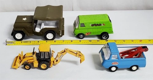 D-202 VINTAGE COLLECTION OF TONKA AND ERTL TOY VEHICLES-JEEP, VAN, BACKHOE, +!