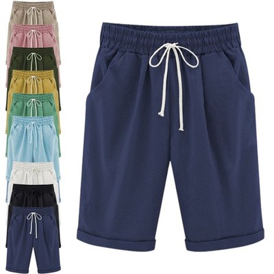 Damen Bermuda Shorts Hose Capri kurze Chino Sommer Stoffhose Fitness Jogging