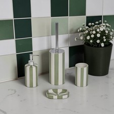 Pier Green White Striped Bathroom Accessory Set Soap Tumbler Dispenser Brush