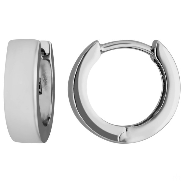 Paar Ohrringe Creolen Klein Flach Kantig Aus 925 Silber Rhodiniert 12,6X4Mm-image