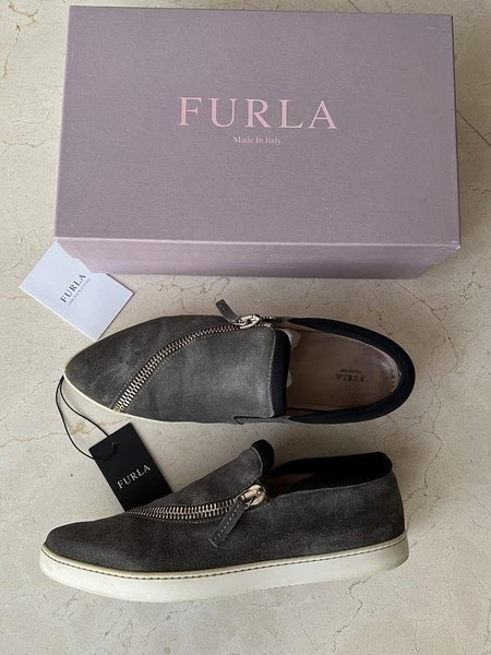 Women Furla Loafers Grey Suede 39.5