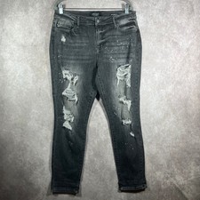 Judy Blue Jeans Womens Size 15/32 Black Denim Distressed Boyfriend Fit High Rise