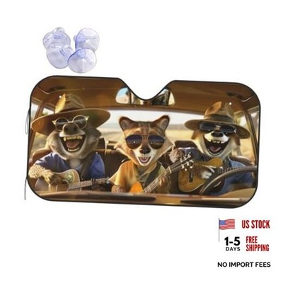 Raccoon Animal Driving Windshield Sun Shade, Front Window Raccoon Driving