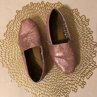 Toms Women's Pink Glitter Rose, Slip On Flats Shoes, Size