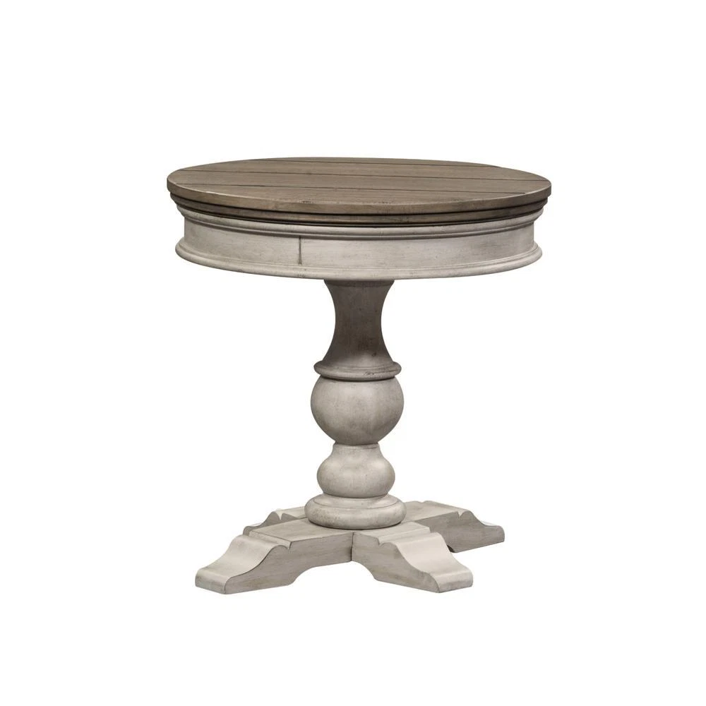 Heartland antique white round pedestal chair side table deals