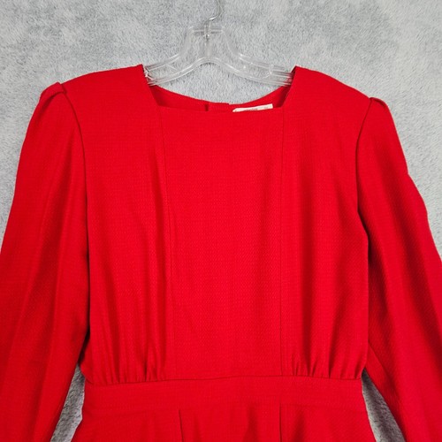 Vtg 80s Valentino Miss V Dress Size 8 42 Red Wool Long Sleeve Peplum Button Up - Picture 2 of 24
