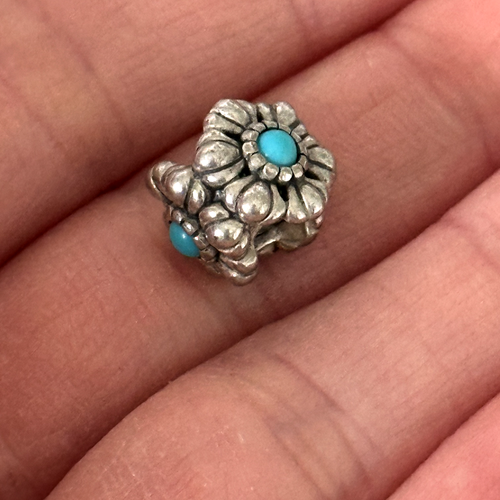 Pandora 925 Sterling Silver Turquoise Birthday Blooms Flower Rare Bead Charm - Picture 6 of 6