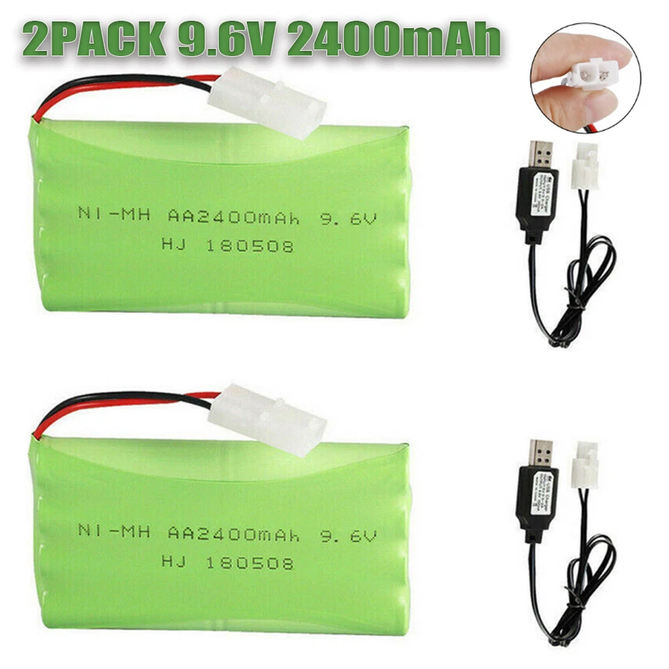2pcs 9.6V 2400mAh Rechargeable NiMH Battery KET 2P Connector 2xUSB Charger Cable - Image 2 of 4