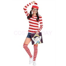 Red and White Stripes Wally Womens Costume Set TV&Movie Characters Mens Kids