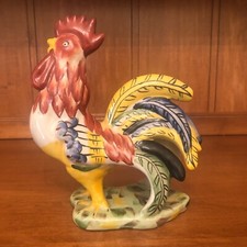 Gallo Cerámico 8" Pintado a Mano Pollo Estatuilla Campo Granja Vintage Otoño