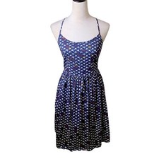 Liza Luxe Navy A-line Racerback Tank Cotton Mini Dress S | Novelty Skater Quirky