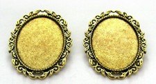 2 Ant. Goldtone Leaf & Scroll style 40mm x 30mm CAMEO Pin Brooch Frame Settings