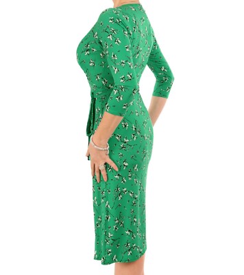 New Emerald Green Print Slinky Wrap Dress - Knee Length | eBay New Emerald Green Print Slinky Wrap Dress - Knee Length | eBay