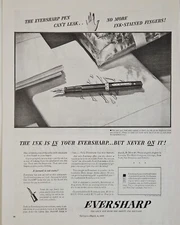 VINTAGE AD PRINT/POSTER~ Eversharp Pens 03/06/1937 "Farewell to Ink Stains" B/W