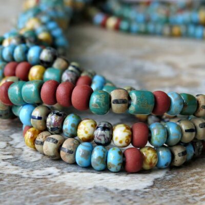 6/0 Aged Striped Tube Matte Rouge Seed Czech Glass Picasso