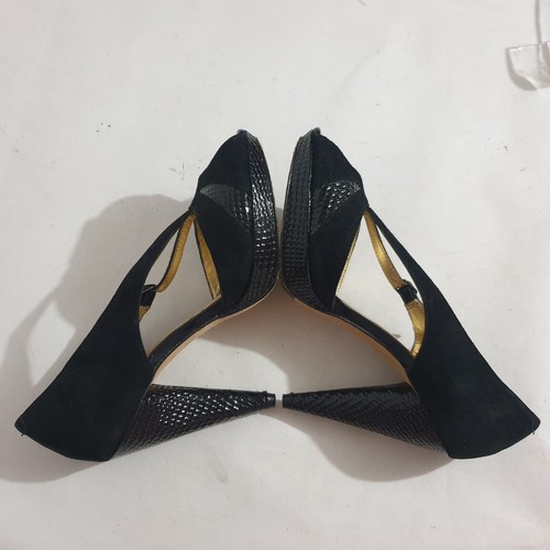 Mimco Shoes Sz 38 Black Leather High Heel Platform Strappy Peep Toe Designer - Picture 5 of 14