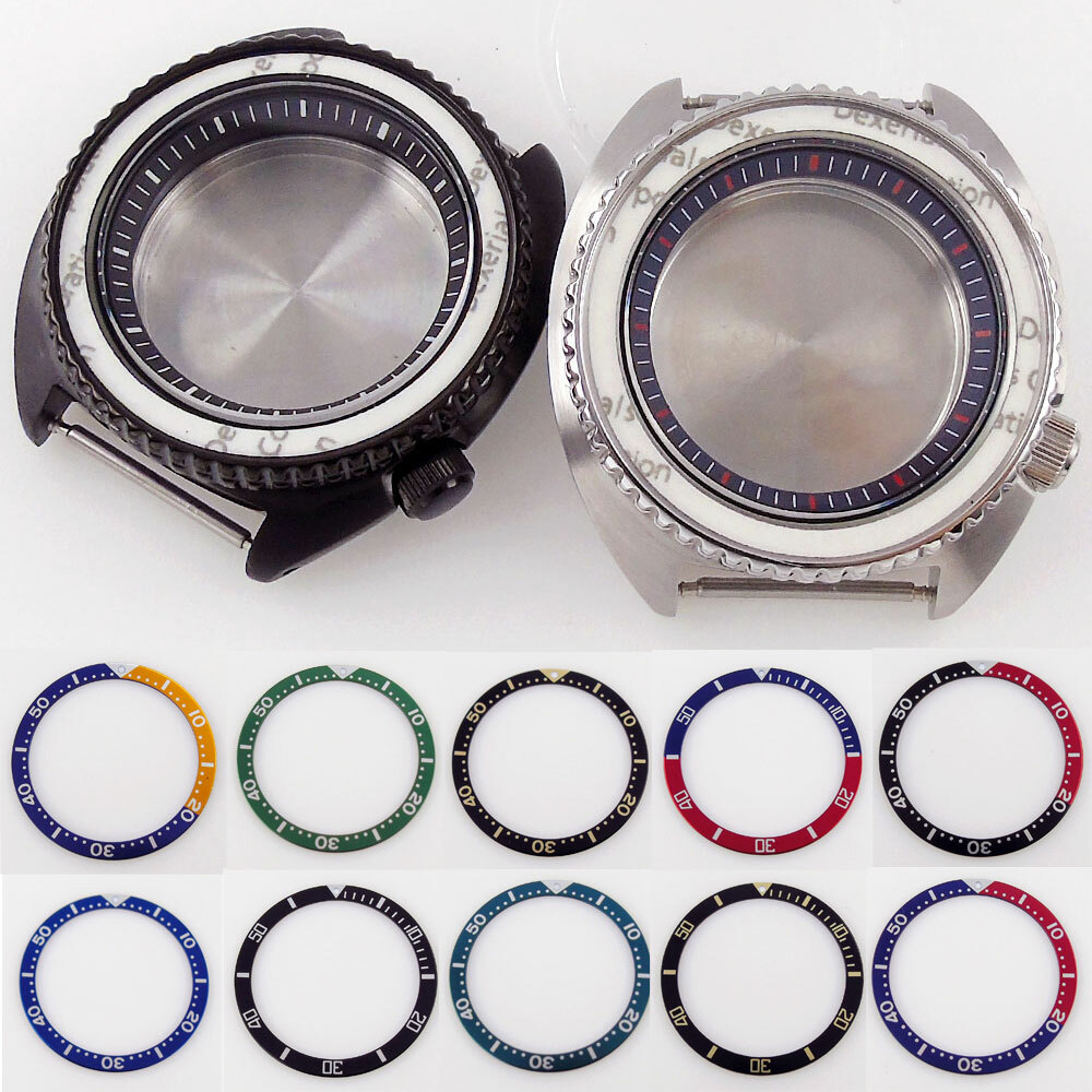45mm Sapphire Watch Case For NH35/NH36 Chapter Ring Silver/Black