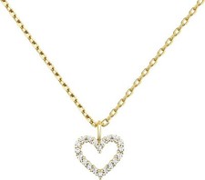 14K Gold Plated Cubic Zirconia Heart Necklace Cute Dainty Love Pendant for Women