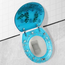Resin U/V type Toilet Seat Aquarium Seat Blue Sea Fish Shells Shape Toilet Seat