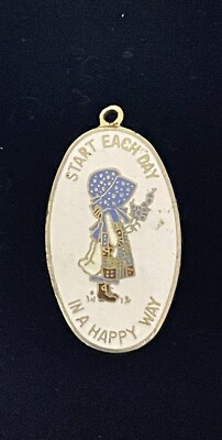 Vintage AGC Cleveland BLUE GIRL PENDANT Enamel  Start Each Day In A Happy Way 