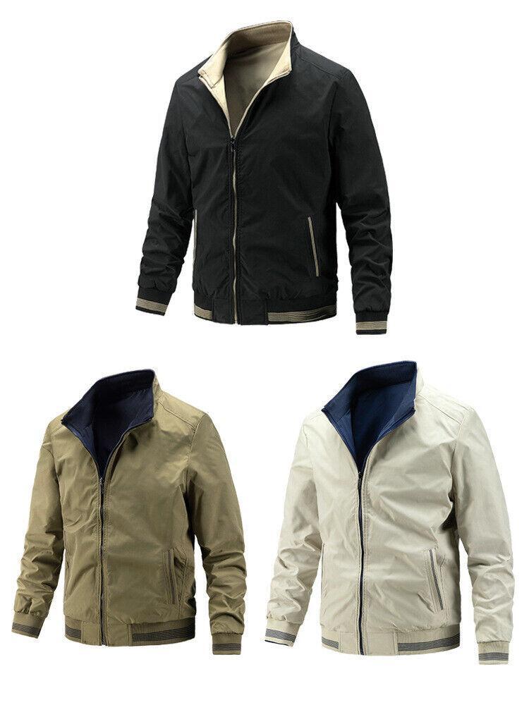Men's Spring Casual Full Zip Jacket Fashion Reversible Coats Business Workwear