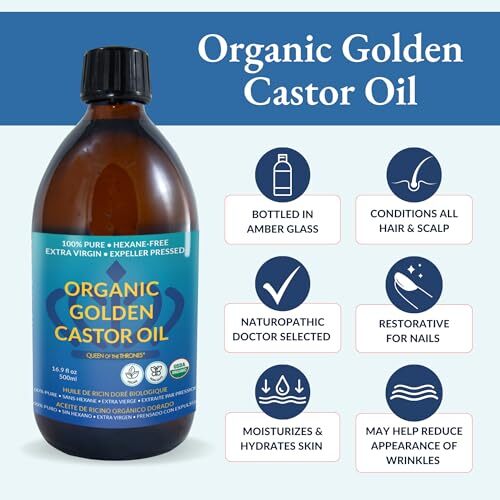 QUEEN OF THE THRONES Organic Golden Castor Oil - 500mL 16.9oz | 100% ...