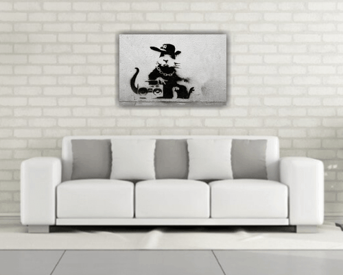 Banksy Graffiti Rat Wall Art Printed Canvas Stretched Over A Solid Pine Frame  - Picture 2 of 3