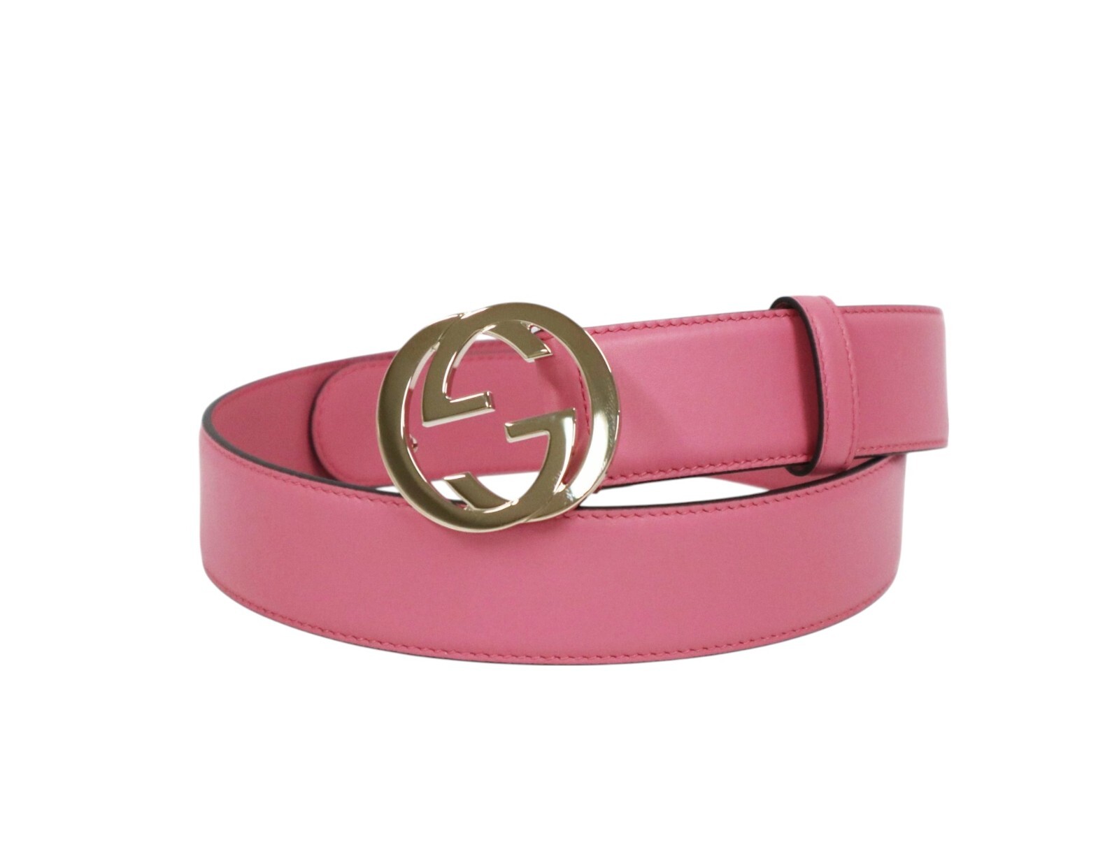 Gucci Interlocking G Pink Leather Unisex Belt Size 80 With Box