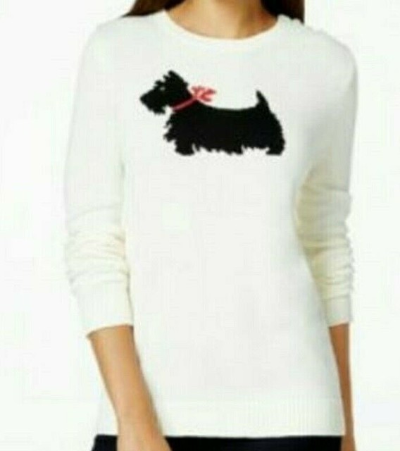 NWT Women's CHARTER CLUB Macys WHITE Crew Neck SCOTTIE Dog SWEATER Size