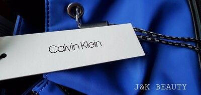 Calvin Klein Blue Drawstring Backpack Sport Nylon Mesh Bag Calvin Klein Whendi Nylon & Mesh Draw String Backpack, retro  main image 3