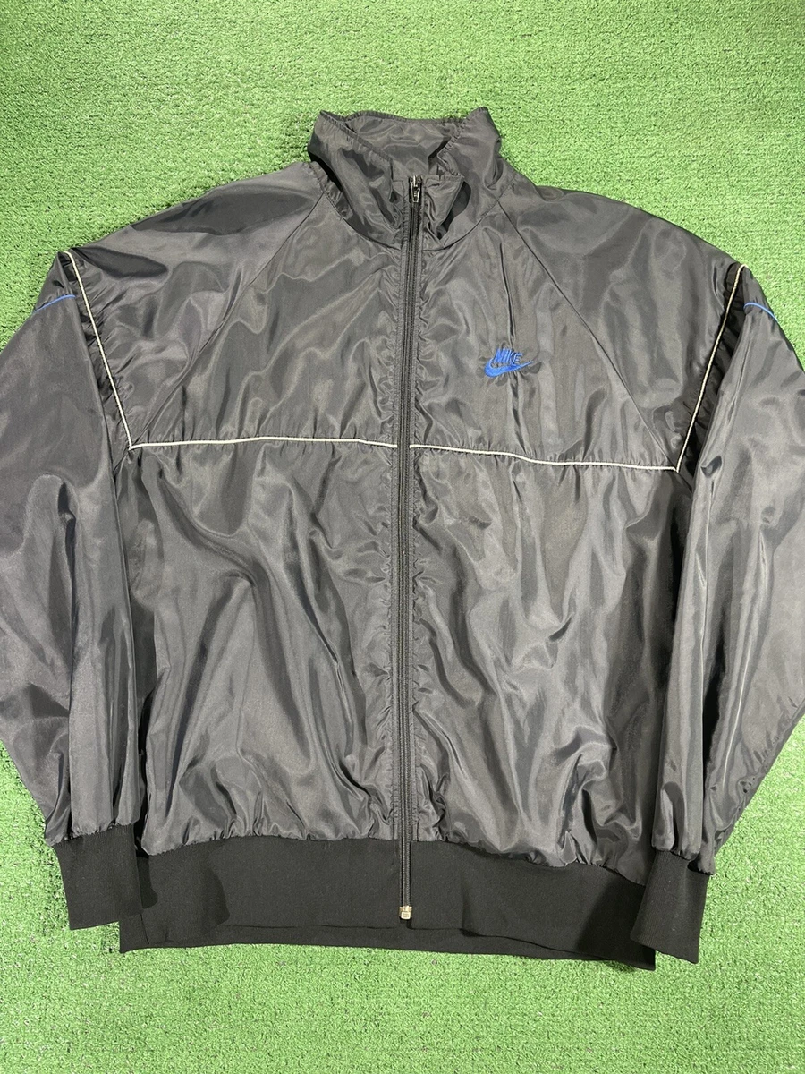 Vintage Nike Windbreaker Adult Extra Large Black 3M Full Zip Jacket Blue Tag 80s