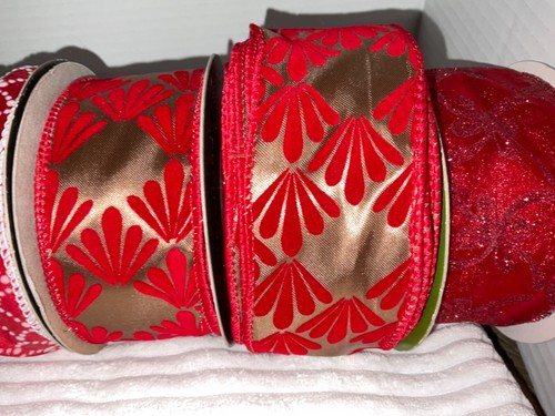 Lot of 8 Martha Stewart Traditions Holiday Ribbon Wired 2.5” Red Gold 175’ - Picture 4 of 8