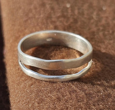 925 Sterling Silver Split Band Ring   Wavy Textured Minimalist Style SS008