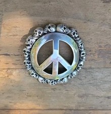 Unique Buckle Antique Peace Sign Skull Engraved Belt Buckle NIB