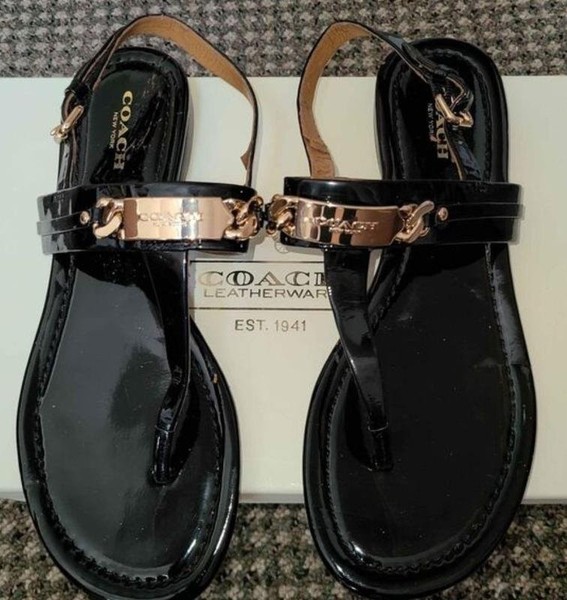 Women Coach Heels Black Leather 38.5