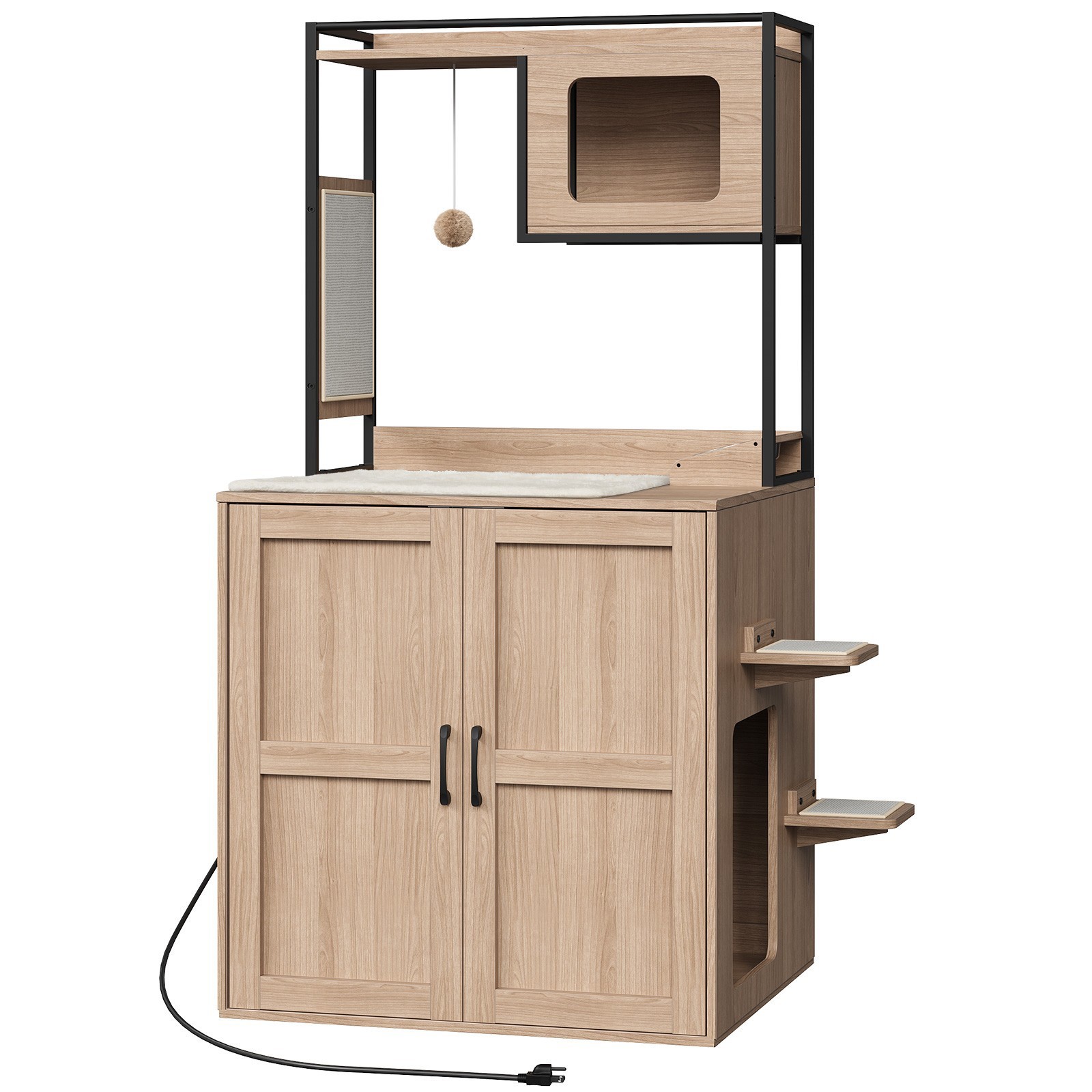 Litter Box Enclosure 30.5"L x 26.8"W x 61"H All-in-One Modern Cat Tower