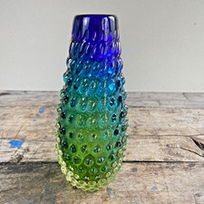 Prachen Czech Frantisek Koudelka Blue Green Bobbled Glass 22cm Vase 1960/70s