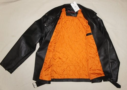 Robert Graham Vegan Black Leather Moto Jacket Mens L Faux Orange Lined Full Zip image 5