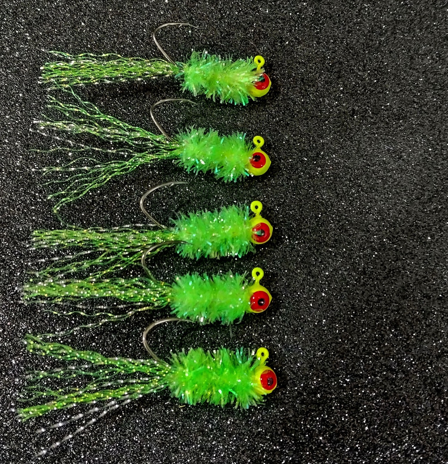 5 - Chartreuse Sparkler 1/16 th Jigs for - Crappie, Bluegill, Bream, Bass
