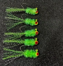 5 - Chartreuse Sparkler 1/16 th Jigs for - Crappie, Bluegill, Bream, Bass