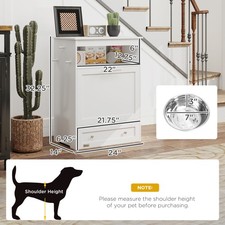 Pet Feeder Station Storage Cabinet Dog Food Container with Raised Bowls