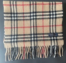 Burberrys Of London Scarf Classic Nova Check 100 Lambswool Beige Knit Aunthetic
