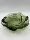 Fenton MCM Trinket Candy Dish Ashtray Lime Green Swirl Heavy Art Glass 5 “